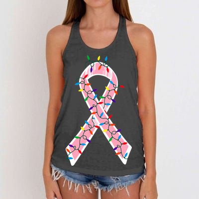 Christmas Lights Breast Cancer Ribbon Women's Knotted Racerback Tank