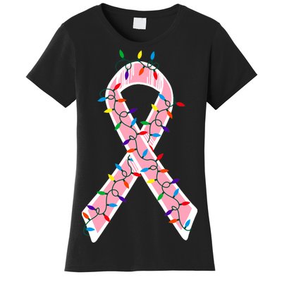 Christmas Lights Breast Cancer Ribbon Women's T-Shirt