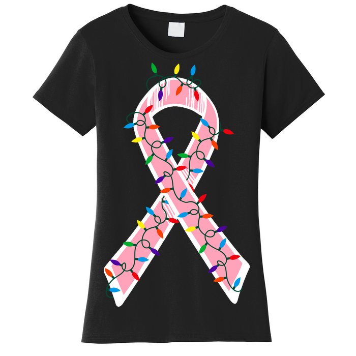 Christmas Lights Breast Cancer Ribbon Women's T-Shirt