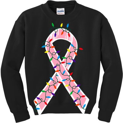 Christmas Lights Breast Cancer Ribbon Kids Sweatshirt