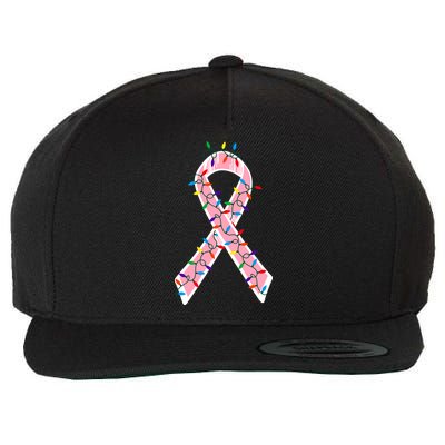 Christmas Lights Breast Cancer Ribbon Wool Snapback Cap