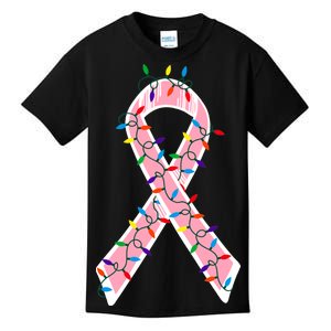 Christmas Lights Breast Cancer Ribbon Kids T-Shirt