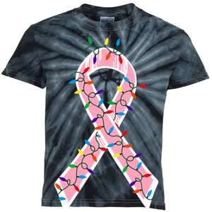 Christmas Lights Breast Cancer Ribbon Kids Tie-Dye T-Shirt