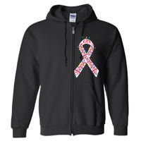 Christmas Lights Breast Cancer Ribbon Full Zip Hoodie