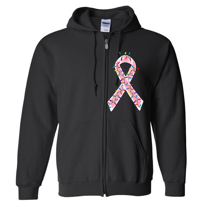 Christmas Lights Breast Cancer Ribbon Full Zip Hoodie