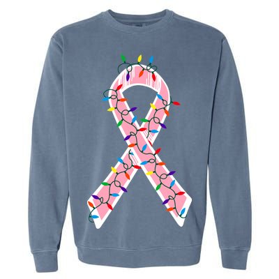 Christmas Lights Breast Cancer Ribbon Garment-Dyed Sweatshirt