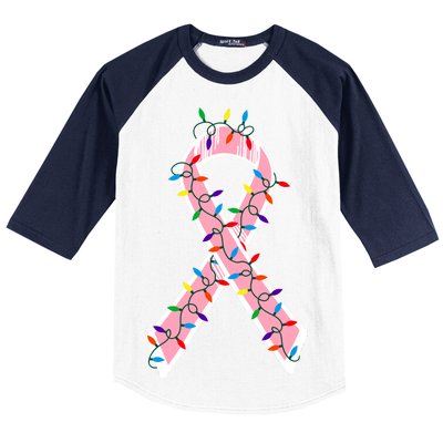 Christmas Lights Breast Cancer Ribbon Baseball Sleeve Shirt