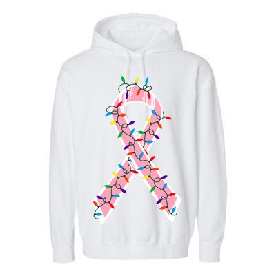 Christmas Lights Breast Cancer Ribbon Garment-Dyed Fleece Hoodie