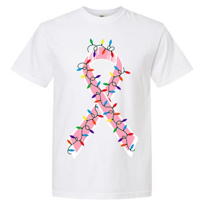 Christmas Lights Breast Cancer Ribbon Garment-Dyed Heavyweight T-Shirt