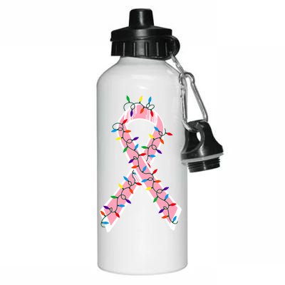 Christmas Lights Breast Cancer Ribbon Aluminum Water Bottle