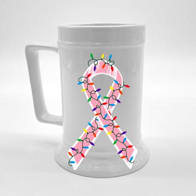 Christmas Lights Breast Cancer Ribbon Beer Stein