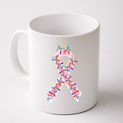 Christmas Lights Breast Cancer Ribbon Coffee Mug