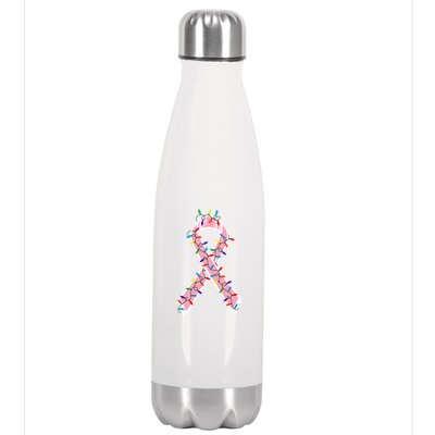 Christmas Lights Breast Cancer Ribbon Stainless Steel Insulated Water Bottle