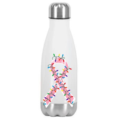 Christmas Lights Breast Cancer Ribbon Stainless Steel Insulated Water Bottle