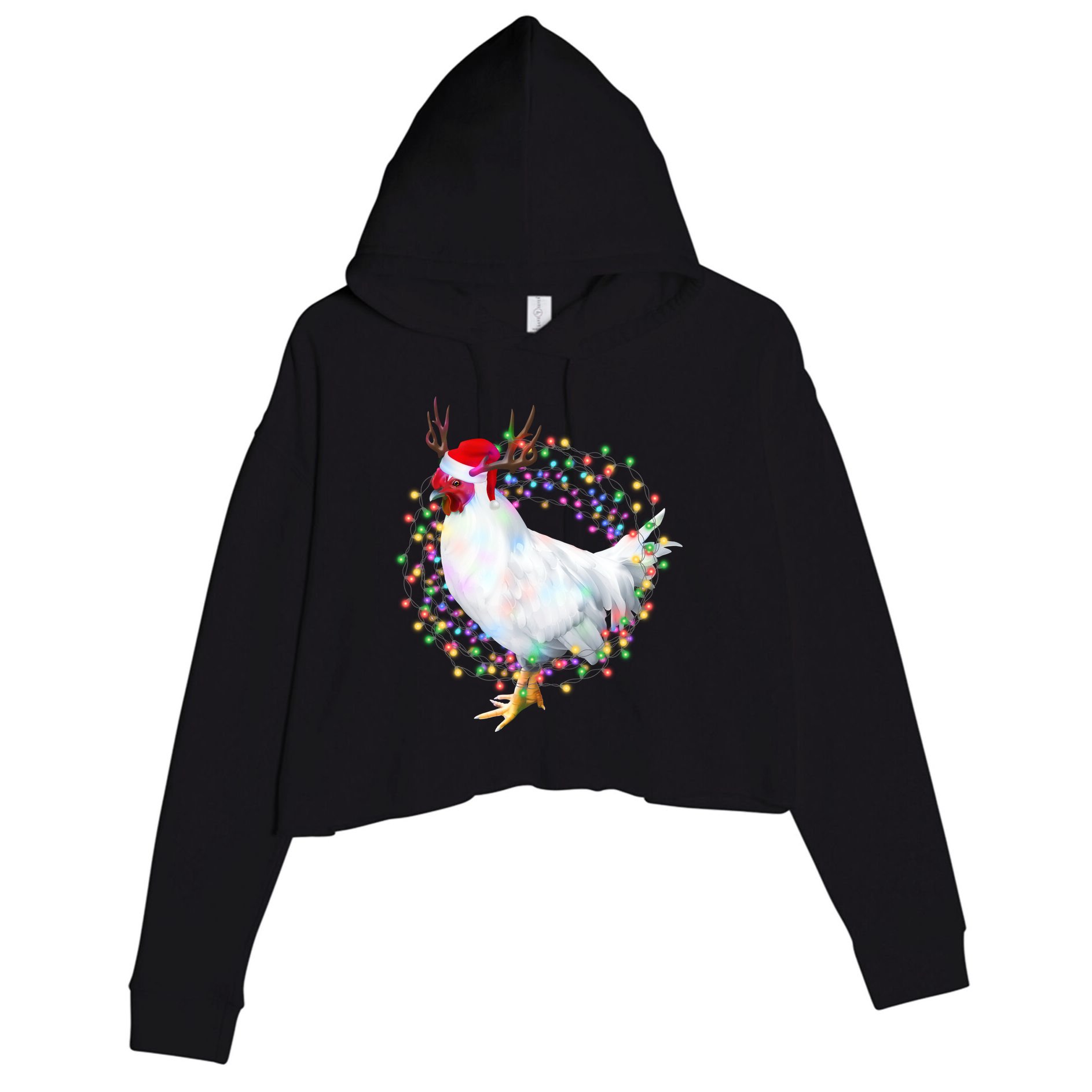 Christmas Lights Chicken Crop Fleece Hoodie