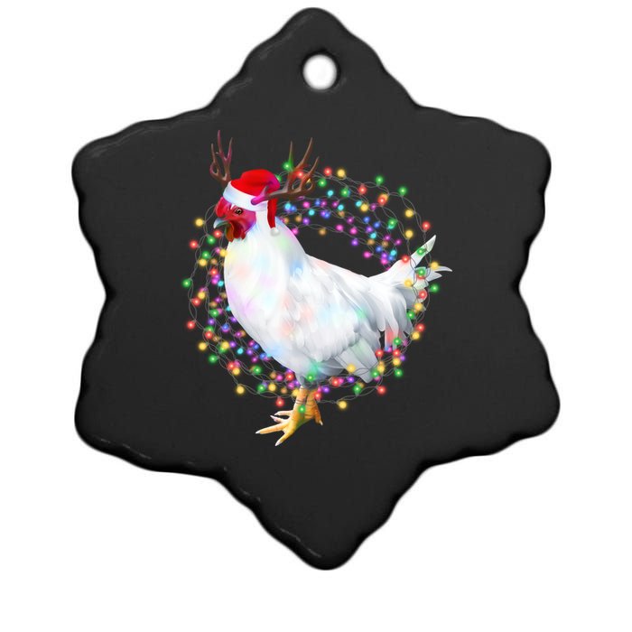 Christmas Lights Chicken Ceramic Star Ornament