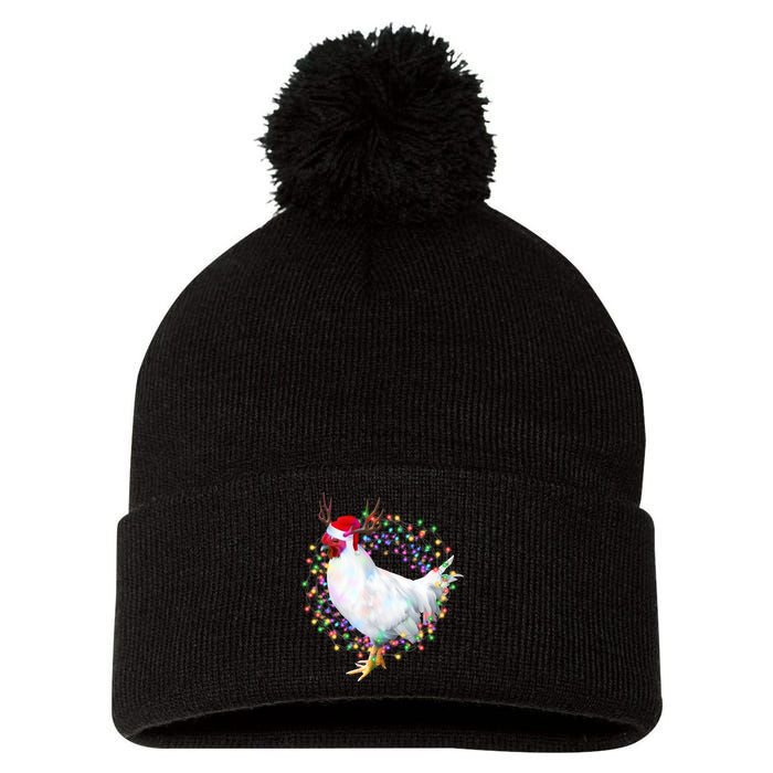 Christmas Lights Chicken Pom Pom 12in Knit Beanie