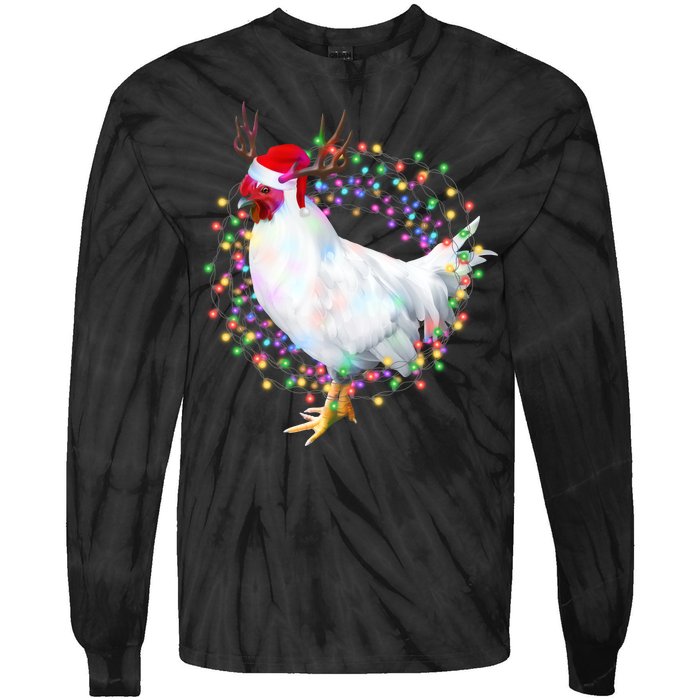 Christmas Lights Chicken Tie-Dye Long Sleeve Shirt