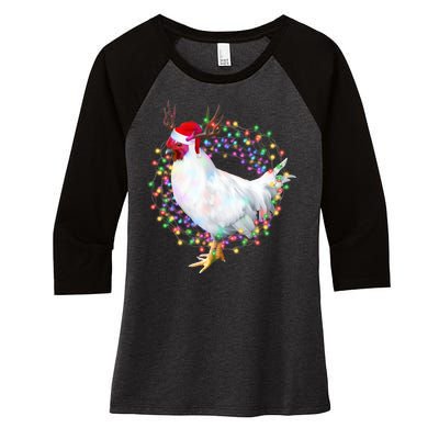 Christmas Lights Chicken Women's Tri-Blend 3/4-Sleeve Raglan Shirt