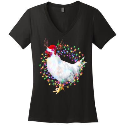 Christmas Lights Chicken Women's V-Neck T-Shirt