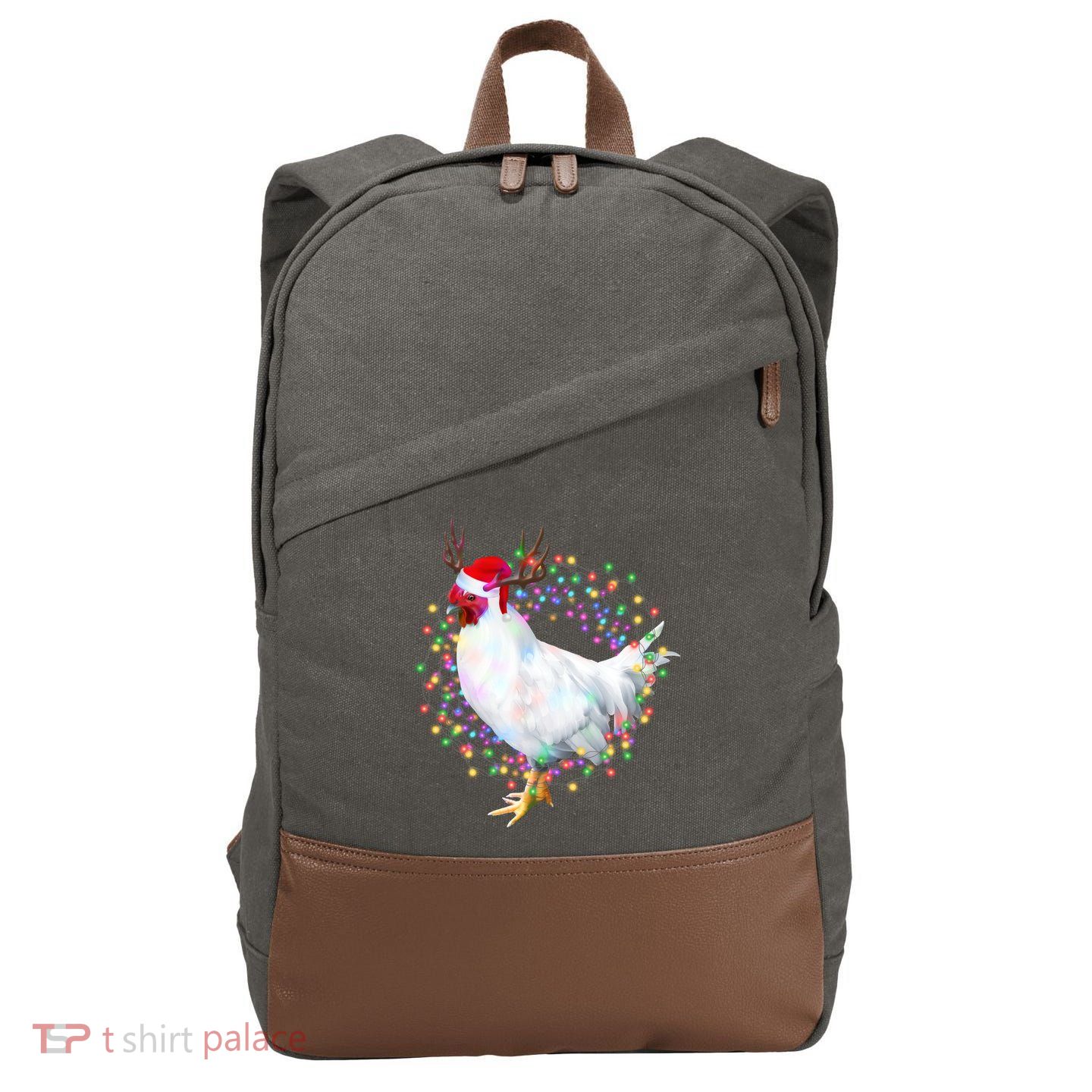 Christmas Lights Chicken Cotton Canvas Backpack