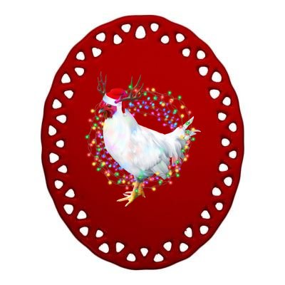 Christmas Lights Chicken Ceramic Oval Ornament