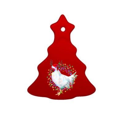 Christmas Lights Chicken Ceramic Tree Ornament