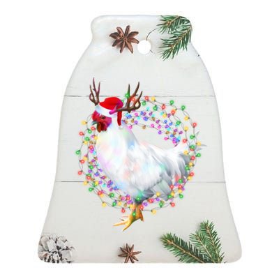 Christmas Lights Chicken Ceramic Bell Ornament