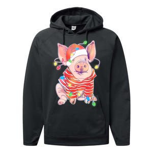 Christmas Lights Pig Performance Fleece Hoodie