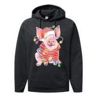 Christmas Lights Pig Performance Fleece Hoodie