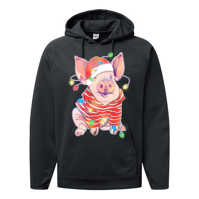 Christmas Lights Pig Performance Fleece Hoodie