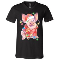 Christmas Lights Pig V-Neck T-Shirt