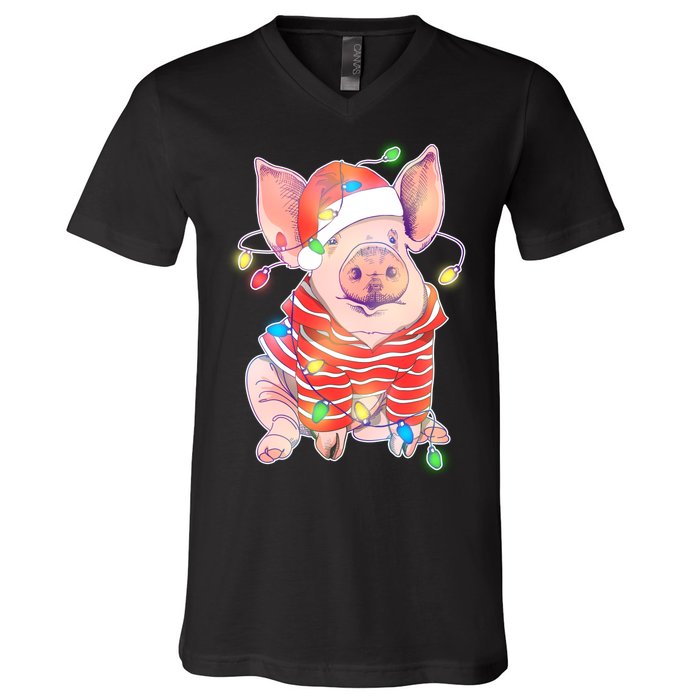 Christmas Lights Pig V-Neck T-Shirt