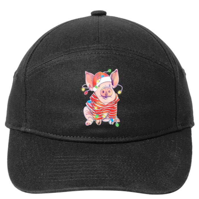 Christmas Lights Pig 7-Panel Snapback Hat