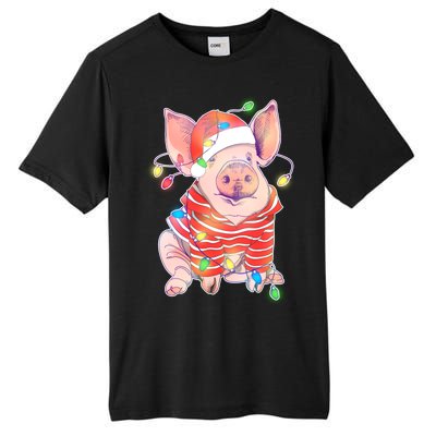 Christmas Lights Pig Tall Fusion ChromaSoft Performance T-Shirt