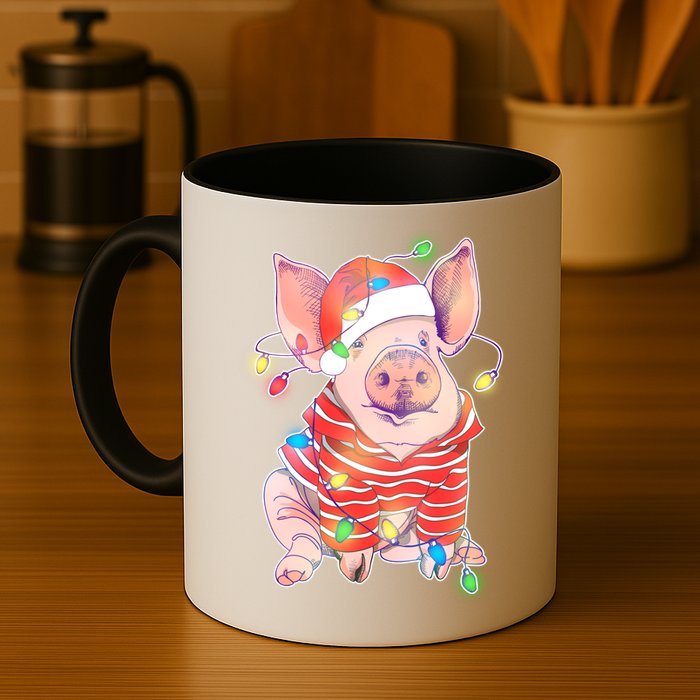 Christmas Lights Pig Mug