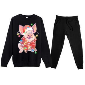 Christmas Lights Pig Premium Crewneck Sweatsuit Set