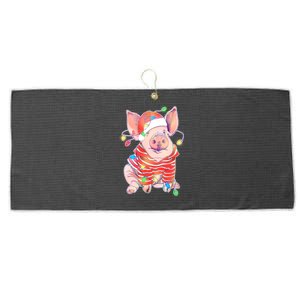 Christmas Lights Pig Large Microfiber Waffle Golf Towel