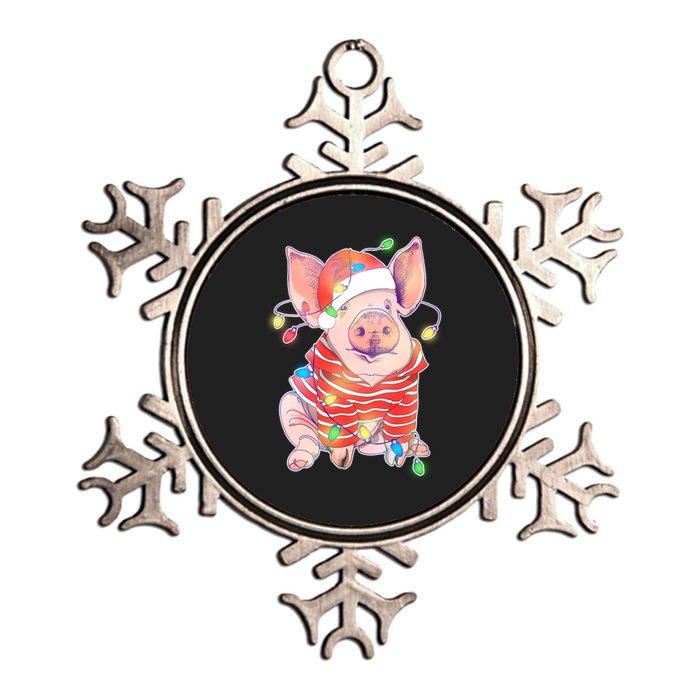 Christmas Lights Pig Metallic Star Ornament