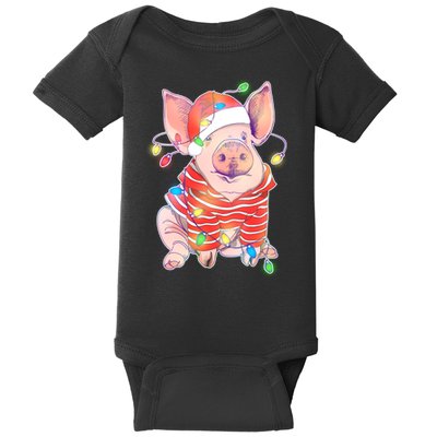 Christmas Lights Pig Baby Bodysuit