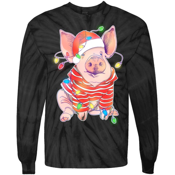 Christmas Lights Pig Tie-Dye Long Sleeve Shirt