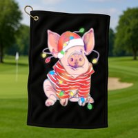 Christmas Lights Pig Golf Towel