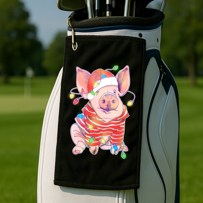 Christmas Lights Pig Golf Towel