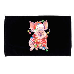 Christmas Lights Pig Microfiber Hand Towel