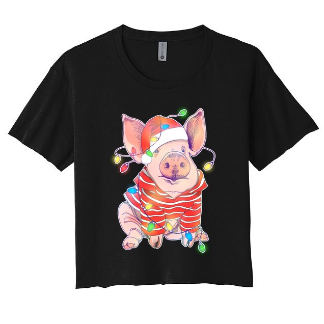 Christmas Lights Pig Crop Top