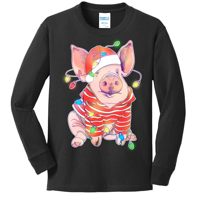 Christmas Lights Pig Kids Long Sleeve Shirt