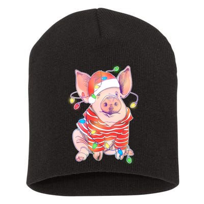 Christmas Lights Pig Short Acrylic Beanie