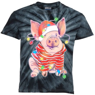 Christmas Lights Pig Kids Tie-Dye T-Shirt