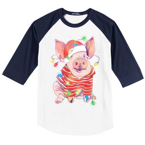 Christmas Lights Pig Baseball Sleeve Shirt