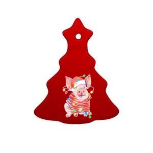 Christmas Lights Pig Ceramic Tree Ornament